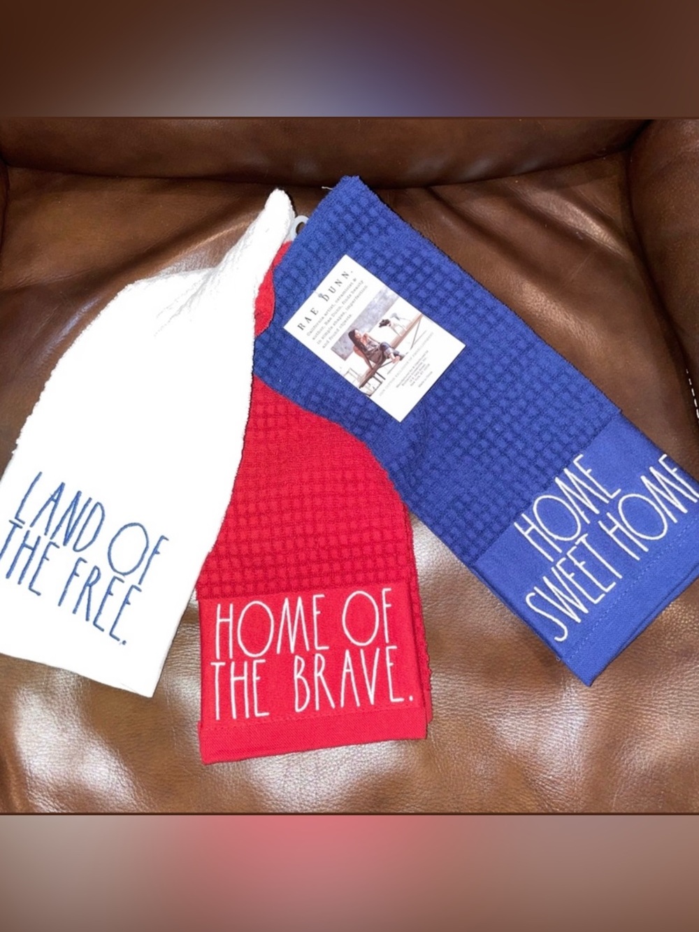 Rae Dunn Set 3 Towels LAND OF THE FREE, HOME OF THE BRAVE, HOME SWEET HOME NEW!